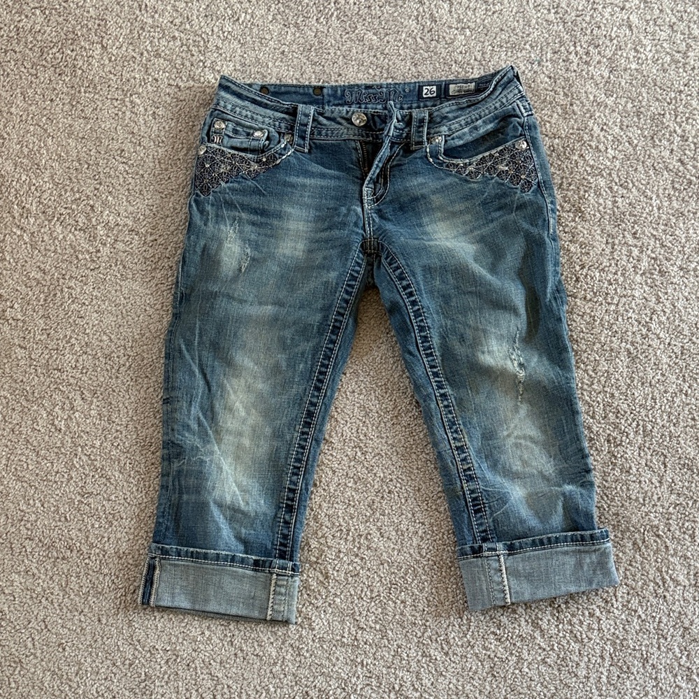 Miss Me Distressed Blue Cropped Jeans